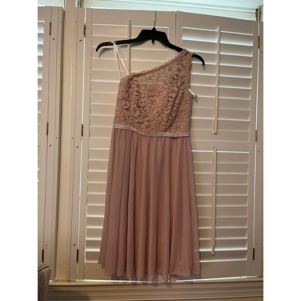 Davids Bridal one shoulder lace bodice dress